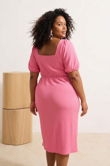 Trendyol Curve Damen Rosa Einfarbig Kurz / Mini Kurz Casual A-Linie Große Größen Kleid - Image 2