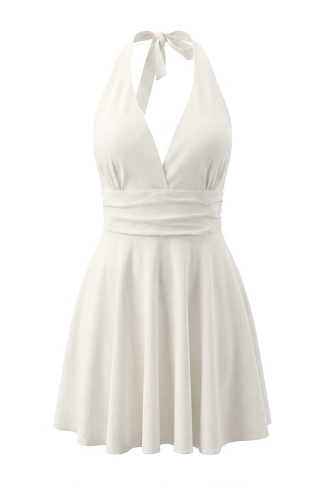 Trendyol Curve Damen Ecru Einfarbig Kurz / Mini Ärmellos Skater Große Größen Kleid - Image 3
