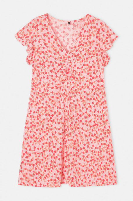 Trendyol Curve Damen Rosa Geblümt Kurz / Mini Kurz A-Linie Große Größen Kleid - Image 3
