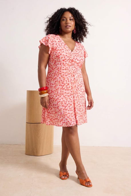 Trendyol Curve Damen Rosa Geblümt Kurz / Mini Kurz A-Linie Große Größen Kleid - Image 6