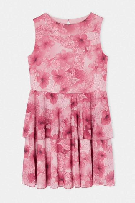 Trendyol Curve Damen Rosa Geblümt Kurz / Mini Ärmellos Skater Große Größen Kleid - Image 3