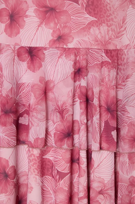 Trendyol Curve Damen Rosa Geblümt Kurz / Mini Ärmellos Skater Große Größen Kleid - Image 4