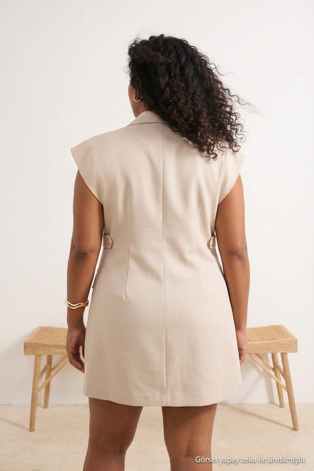 Trendyol Curve Damen Ecru Einfarbig Kurz / Mini Ärmellos Casual A-Linie Große Größen Kleid - Image 2