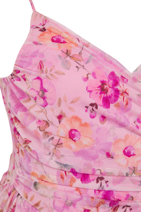 Trendyol Curve Damen Rosa Geblümt Kurz / Mini Ärmellos Casual Skater Große Größen Kleid - Image 5