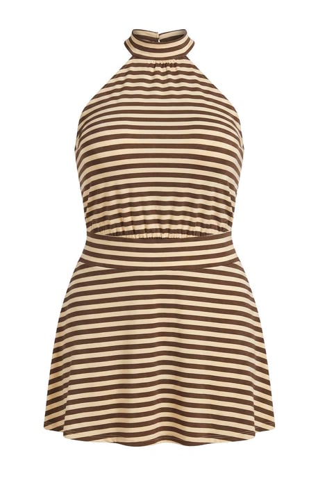 Trendyol Curve Damen Mehrfarbig Gestreift Kurz / Mini Ärmellos Skater Große Größen Kleid - Image 1
