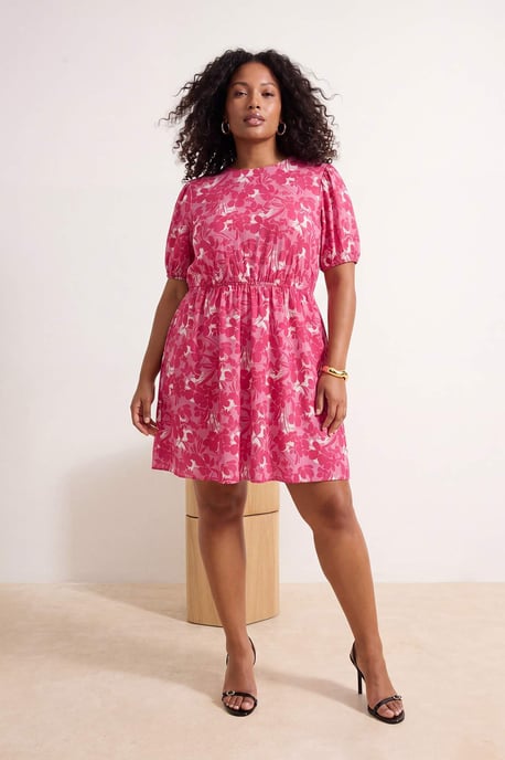 Trendyol Curve Damen Mehrfarbig Geblümt Kurz / Mini Kurz Casual A-Linie Große Größen Kleid - Image 6