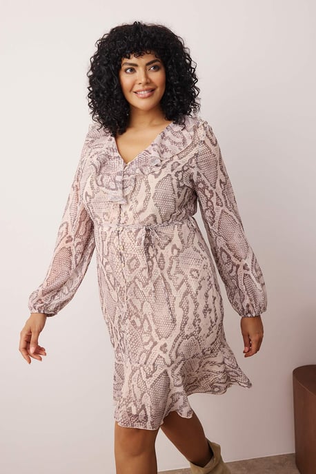 Trendyol Curve Damen Mehrfarbig Animal-Print Kurz / Mini Lang Casual A-Linie Große Größen Kleid - Image 4