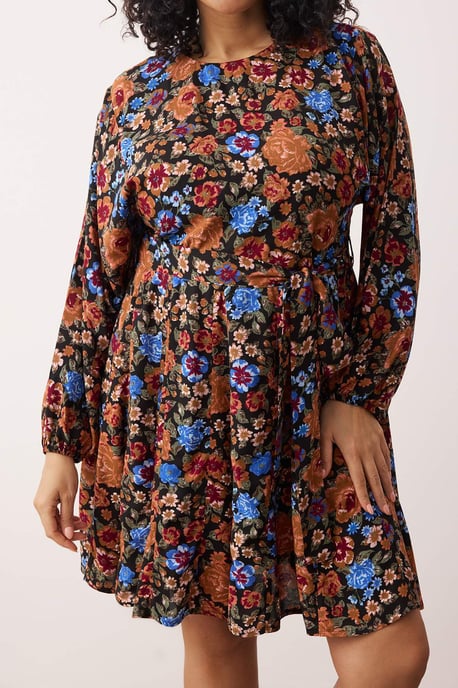 Trendyol Curve Damen Mehrfarbig Geblümt Kurz / Mini Lang Casual Skater Große Größen Kleid - Image 2