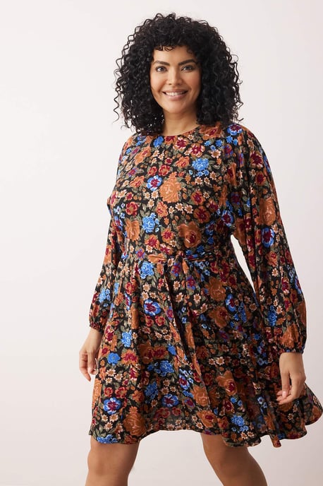 Trendyol Curve Damen Mehrfarbig Geblümt Kurz / Mini Lang Casual Skater Große Größen Kleid - Image 4