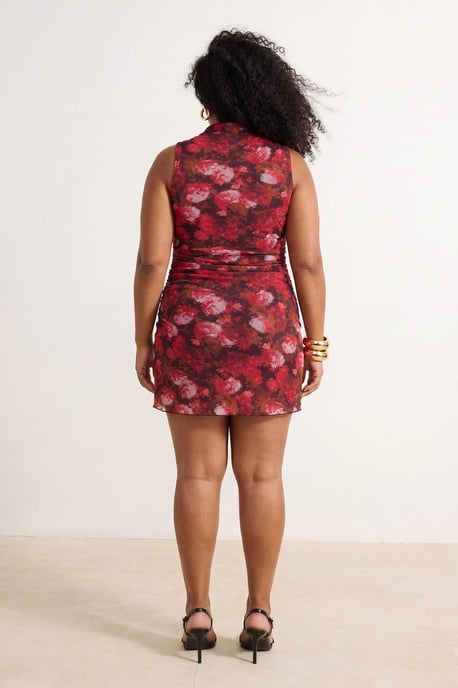 Trendyol Curve Damen Mehrfarbig Geblümt Kurz / Mini Ärmellos Casual Skater Große Größen Kleid - Image 3
