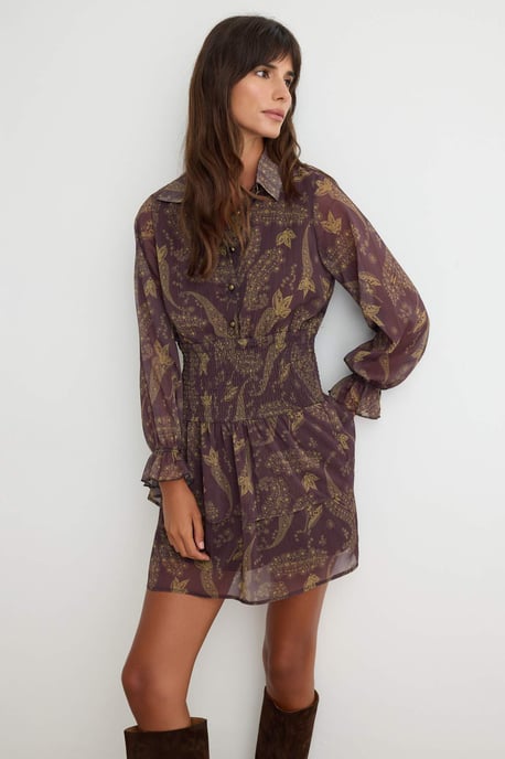 Trendyol Curve Damen Braun Paisley Kurz / Mini Lang Skater Kleider - Image 1