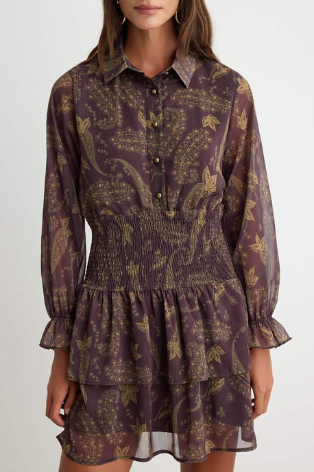 Trendyol Curve Damen Braun Paisley Kurz / Mini Lang Skater Kleider - Image 2