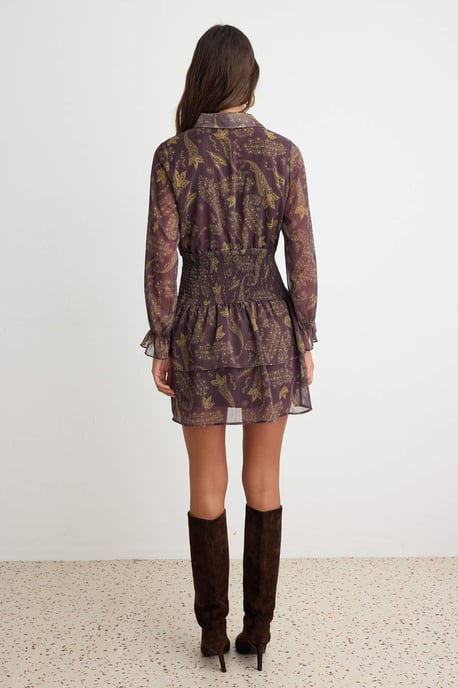 Trendyol Curve Damen Braun Paisley Kurz / Mini Lang Skater Kleider - Image 3