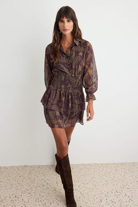 Trendyol Curve Damen Braun Paisley Kurz / Mini Lang Skater Kleider - Image 4