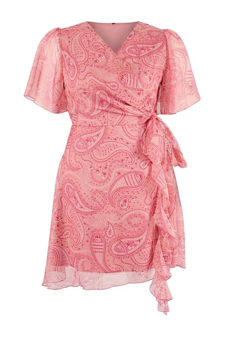 Trendyol Curve Damen Mehrfarbig Paisley Kurz / Mini Kurz Casual Zweireihig Große Größen Kleid - Image 3