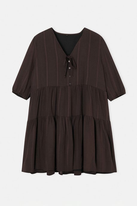 Trendyol Curve Damen Braun Einfarbig Kurz / Mini Lang A-Linie Große Größen Kleid - Image 3