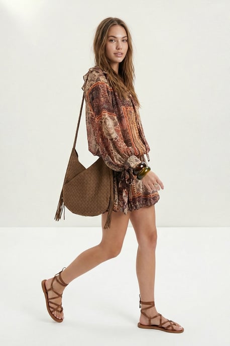 TRENDYOLMİLLA Damen Mehrfarbig Ethno-Muster Kurz / Mini Lang Skater Kleider - Image 2