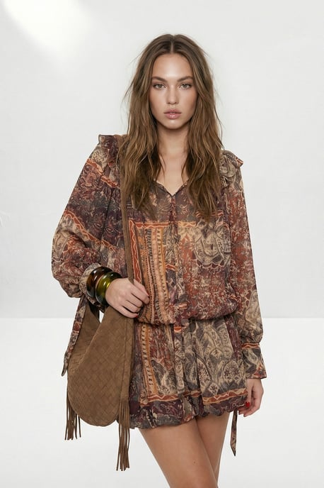 TRENDYOLMİLLA Damen Mehrfarbig Ethno-Muster Kurz / Mini Lang Skater Kleider - Image 3