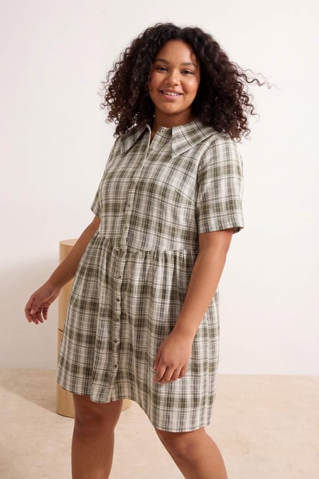 Trendyol Curve Damen Mehrfarbig Kariert Kurz / Mini Kurz Casual Skater Große Größen Kleid - Image 1