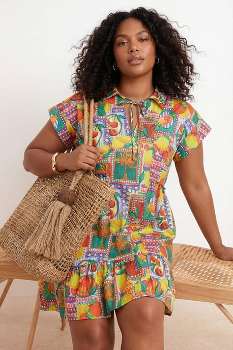 Trendyol Curve Damen Mehrfarbig Tropisch Kurz / Mini Kurz Strandmode Gerade Große Größen Kleid - Image 1