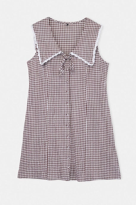 Trendyol Curve Damen Braun Kariert Kurz / Mini Ärmellos A-Linie Große Größen Kleid - Image 3