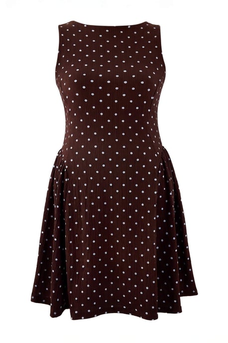 Trendyol Curve Damen Braun Gepunktet Kurz / Mini Ärmellos Casual A-Linie Große Größen Kleid - Image 3