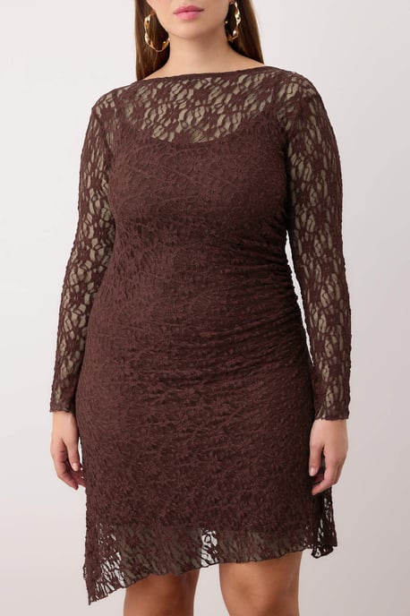 Trendyol Curve Damen Braun Einfarbig Kurz / Mini Lang Casual A-Linie Große Größen Kleid - Image 2
