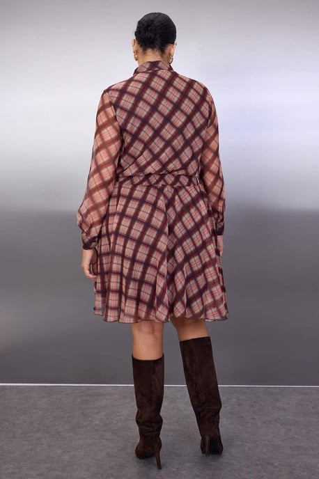 Trendyol Curve Damen Mehrfarbig Kariert Kurz / Mini Lang Casual Hemdblusenkleid Große Größen Kleid - Image 3