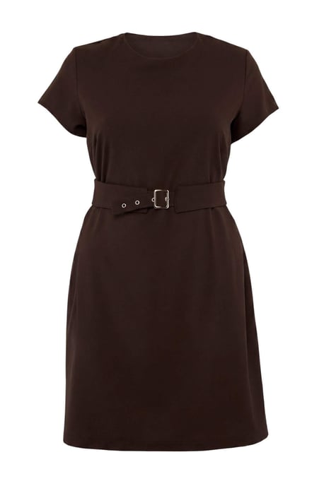 Trendyol Curve Damen Braun Gestreift Kurz / Mini Kurz Bodycon Große Größen Kleid - Image 5