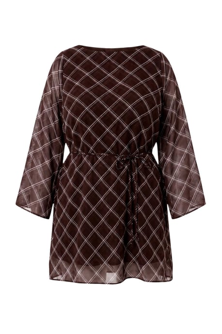 Trendyol Curve Damen Braun Kariert Kurz / Mini Lang A-Linie Große Größen Kleid - Image 4
