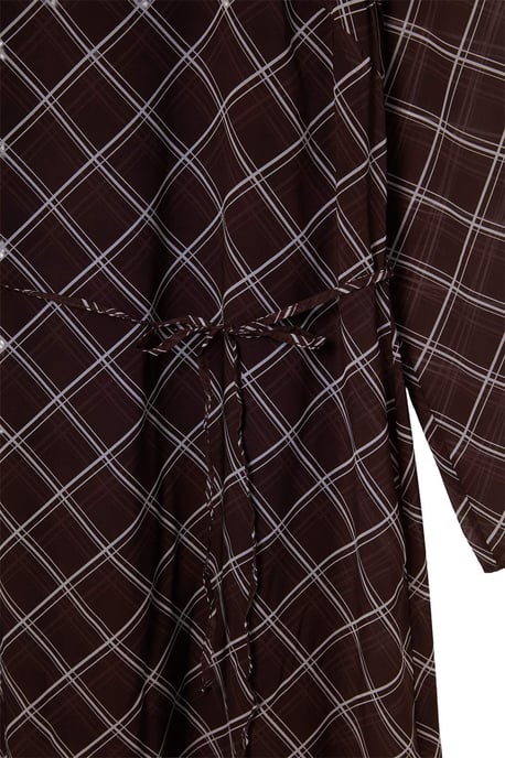 Trendyol Curve Damen Braun Kariert Kurz / Mini Lang A-Linie Große Größen Kleid - Image 5