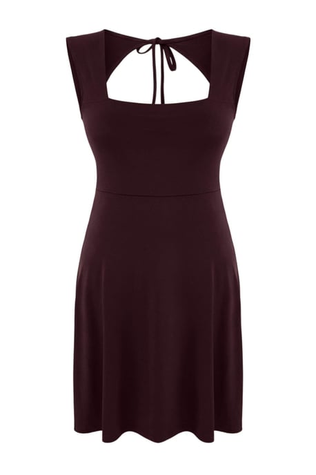 Trendyol Curve Damen Braun Einfarbig Kurz / Mini Ärmellos Skater Große Größen Kleid - Image 3