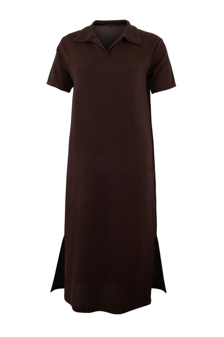Trendyol Curve Damen Braun Einfarbig Kurz / Mini Kurz Casual Gerade Große Größen Kleid - Image 4