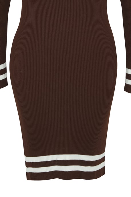 Trendyol Curve Damen Braun Gestreift Kurz / Mini Lang Casual Bodycon Große Größen Kleid - Image 5