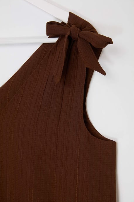 Trendyol Curve Damen Braun Einfarbig Kurz / Mini Ärmellos Strandmode Gerade Große Größen Kleid - Image 4