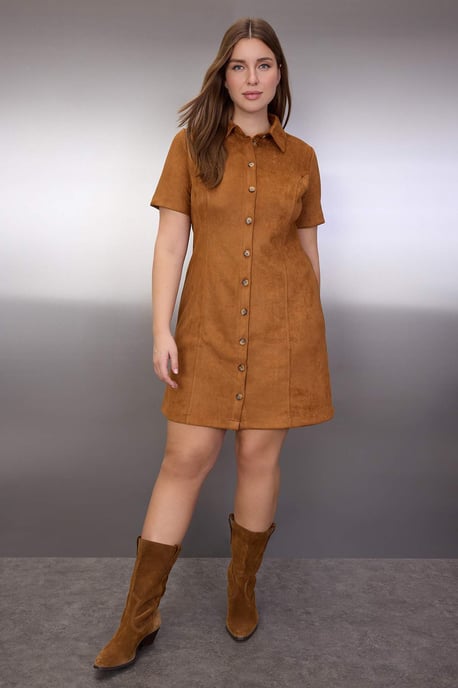 Trendyol Curve Damen Braun Einfarbig Kurz / Mini Kurz Casual A-Linie Große Größen Kleid - Image 1
