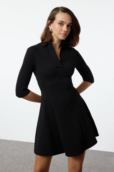 TRENDYOLMİLLA Damen Schwarz Einfarbig Kurz / Mini 3/4-Arm Casual Skater Kleider - Image 3