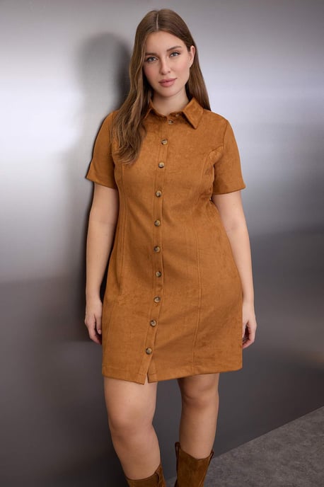 Trendyol Curve Damen Braun Einfarbig Kurz / Mini Kurz Casual A-Linie Große Größen Kleid - Image 6