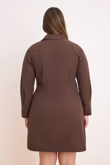 Trendyol Curve Damen Braun Gestreift Kurz / Mini Lang Casual Hemdblusenkleid Große Größen Kleid - Image 3