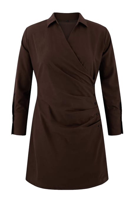 Trendyol Curve Damen Braun Gestreift Kurz / Mini Lang Casual Hemdblusenkleid Große Größen Kleid - Image 4