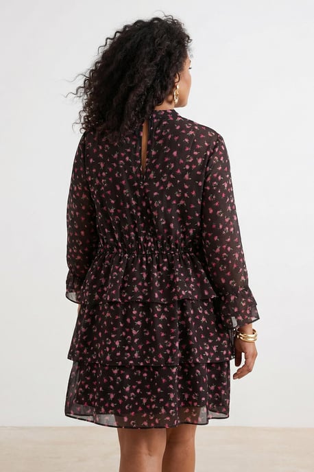 Trendyol Curve Damen Braun Geblümt Kurz / Mini Lang Party A-Linie Große Größen Kleid - Image 3