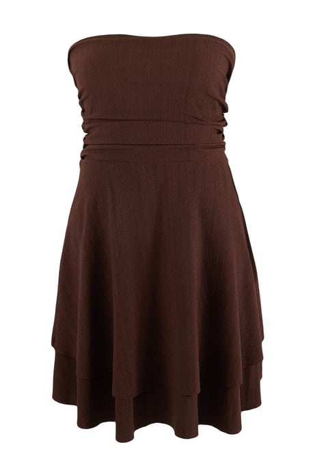 Trendyol Curve Damen Braun Einfarbig Kurz / Mini Ärmellos Casual Skater Große Größen Kleid - Image 1