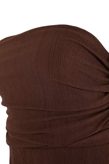Trendyol Curve Damen Braun Einfarbig Kurz / Mini Ärmellos Casual Skater Große Größen Kleid - Image 2