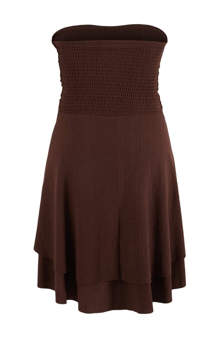 Trendyol Curve Damen Braun Einfarbig Kurz / Mini Ärmellos Casual Skater Große Größen Kleid - Image 3