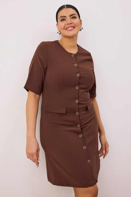 Trendyol Curve Damen Braun Einfarbig Kurz / Mini Kurz Casual A-Linie Große Größen Kleid - Image 6