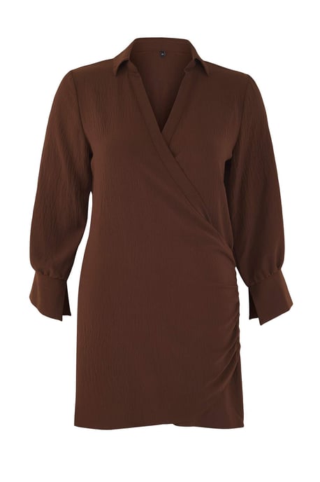Trendyol Curve Damen Braun Einfarbig Kurz / Mini Lang Casual Zweireihig Große Größen Kleid - Image 4