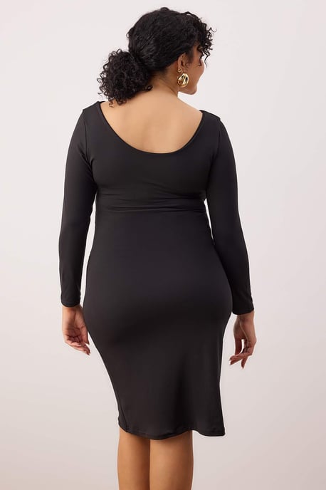 Trendyol Curve Damen Schwarz Einfarbig Kurz / Mini Lang Casual Bodycon Große Größen Kleid - Image 3