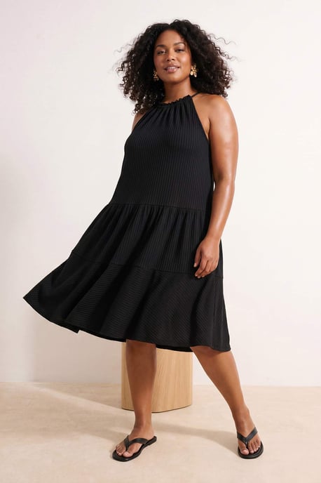 Trendyol Curve Damen Schwarz Einfarbig Kurz / Mini Ärmellos A-Linie Große Größen Kleid - Image 2