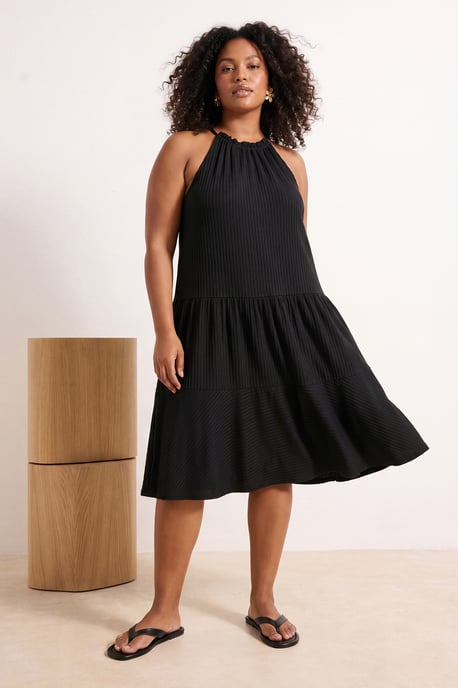 Trendyol Curve Damen Schwarz Einfarbig Kurz / Mini Ärmellos A-Linie Große Größen Kleid - Image 6