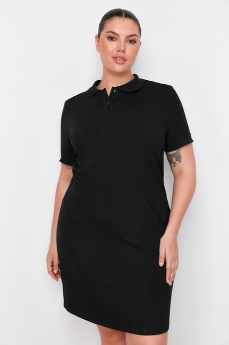 Trendyol Curve Damen Schwarz Einfarbig Kurz / Mini Kurz Casual Gerade Große Größen Kleid - Image 2